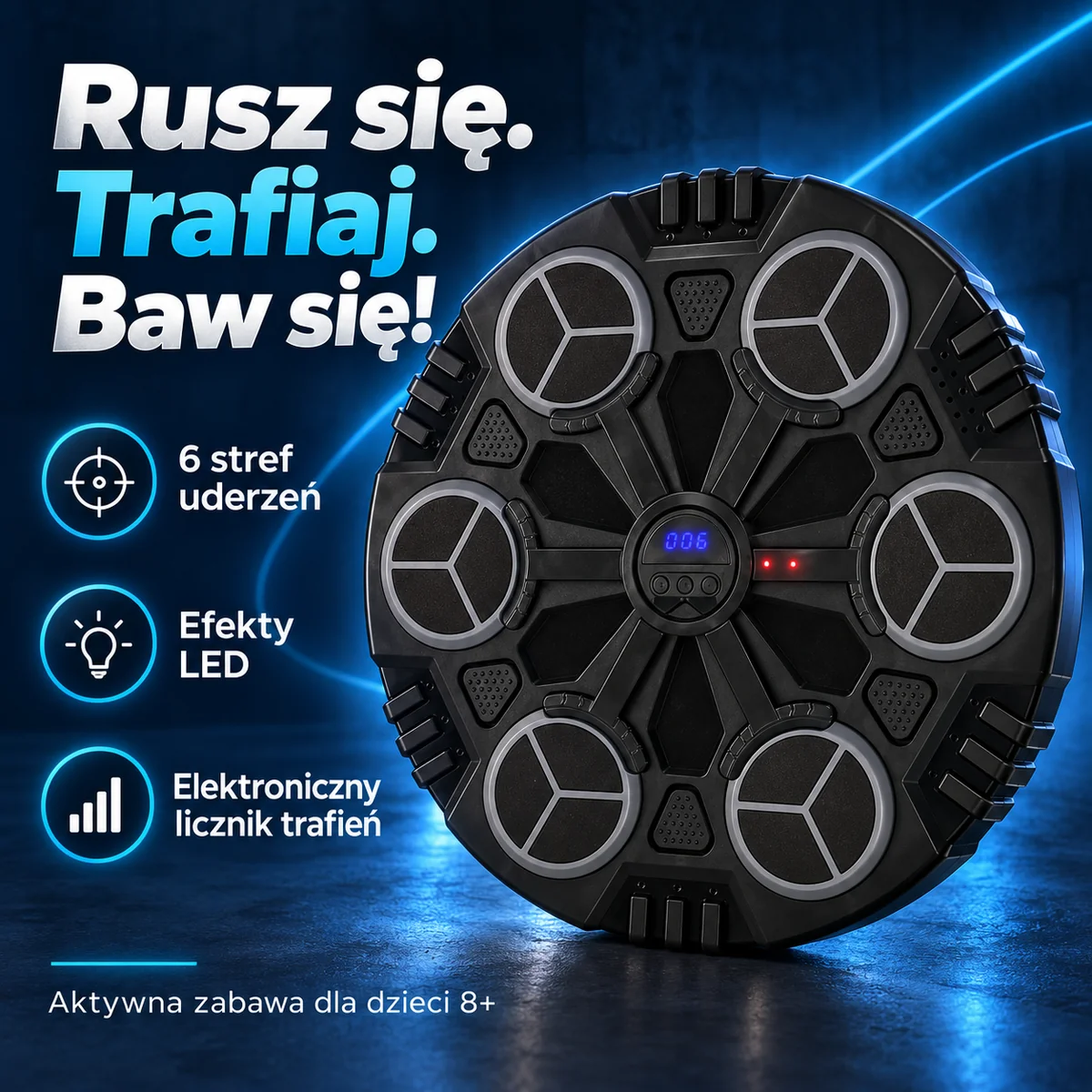 Tarcza bokserska z sześcioma strefami i podświetleniem LED