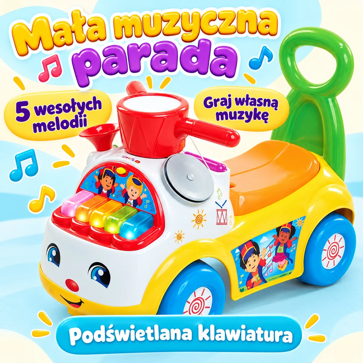 Muzyczny jeździk Fisher-Price – pięć melodii i podświetlana klawiatura