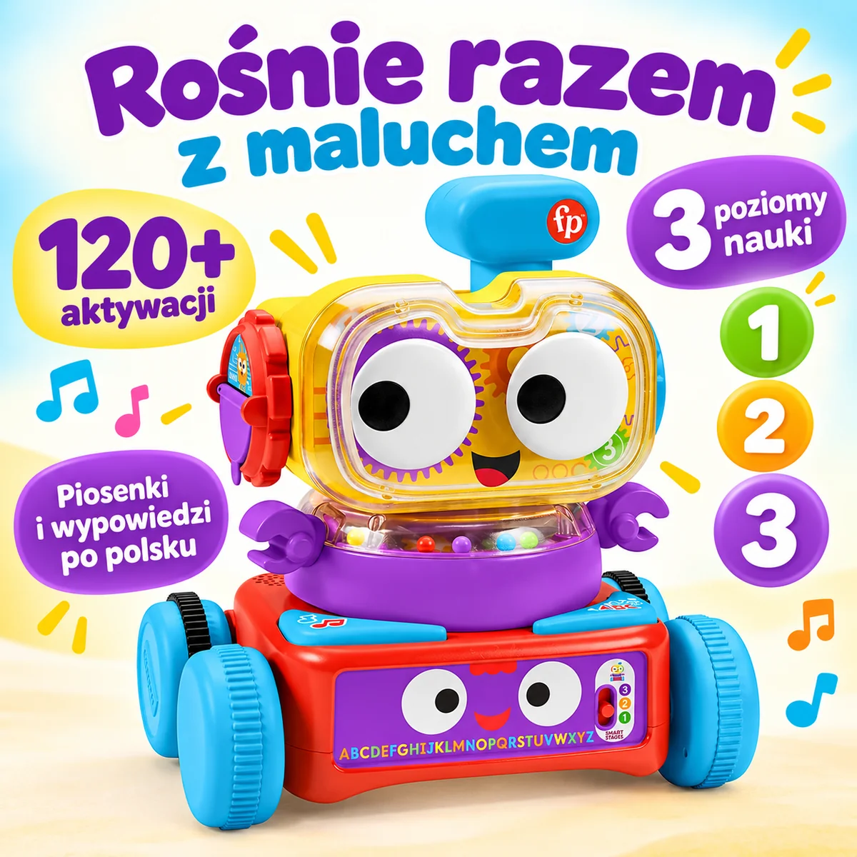 Robot Fisher-Price HCK41: trzy poziomy nauki i ponad 120 aktywacji, piosenki i wypowiedzi po polsku Robot Fisher-Price HCK41: trzy poziomy nauki i ponad 120 aktywacji, piosenki i wypowiedzi po polsku