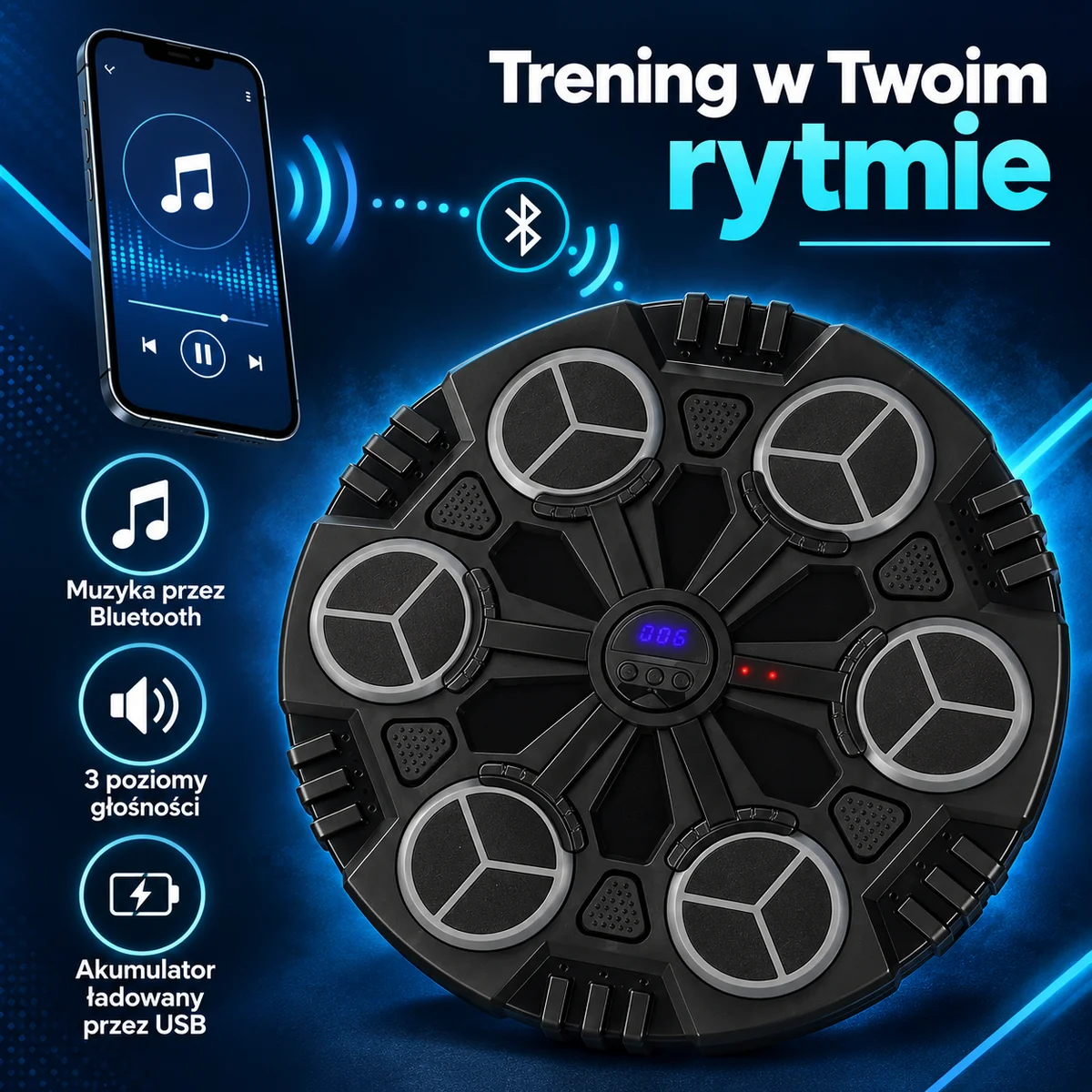 Muzyka przez Bluetooth i regulacja głośności tarczy