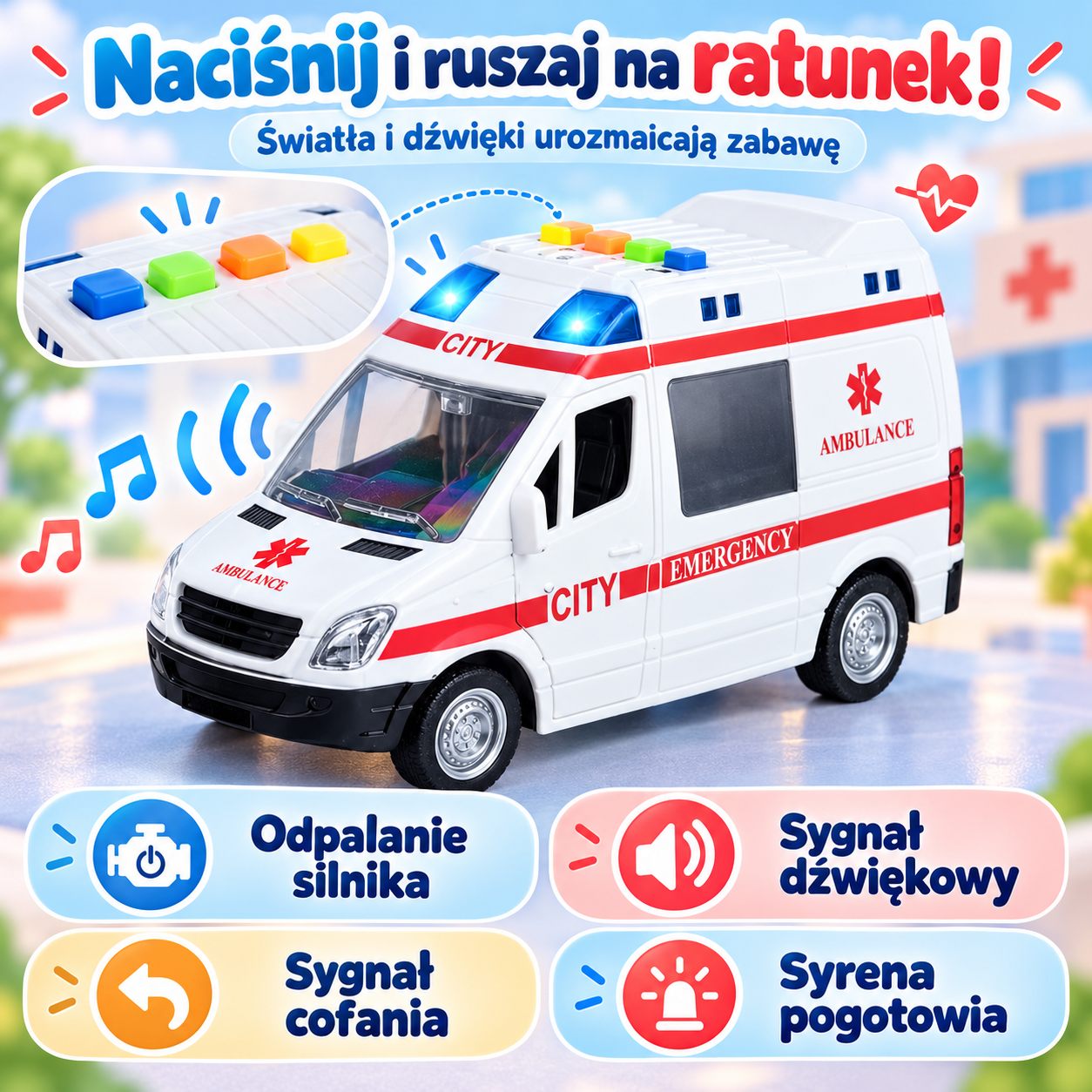 Karetka z efektami świetlnymi i czterema dźwiękami