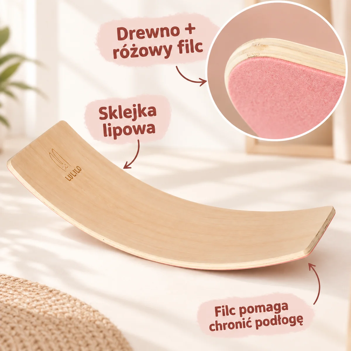 Sklejka lipowa i różowy filc deski LULILO AJLO Sklejka lipowa i różowy filc deski LULILO AJLO