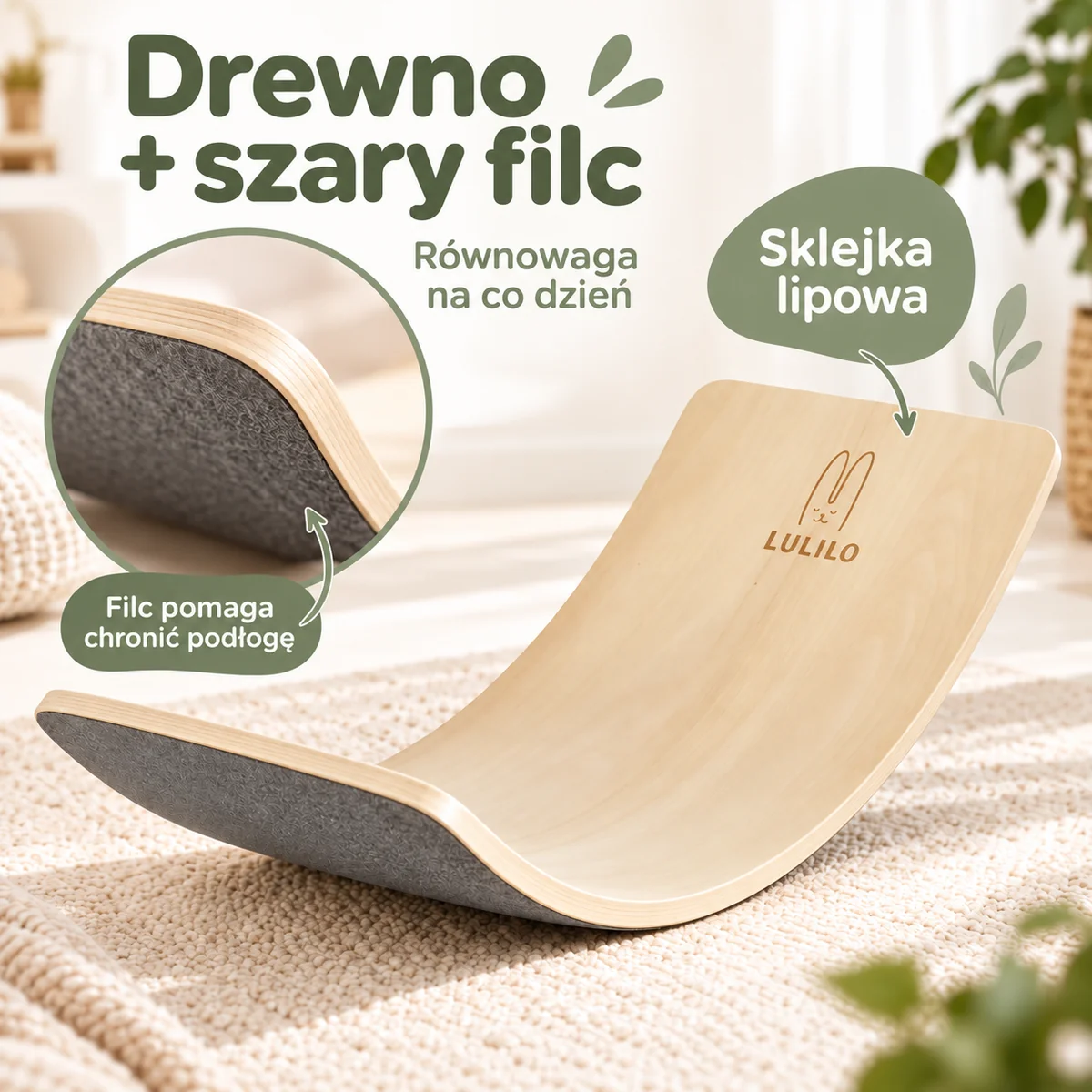 Sklejka lipowa i szary filc deski LULILO AJLO Sklejka lipowa i szary filc deski LULILO AJLO