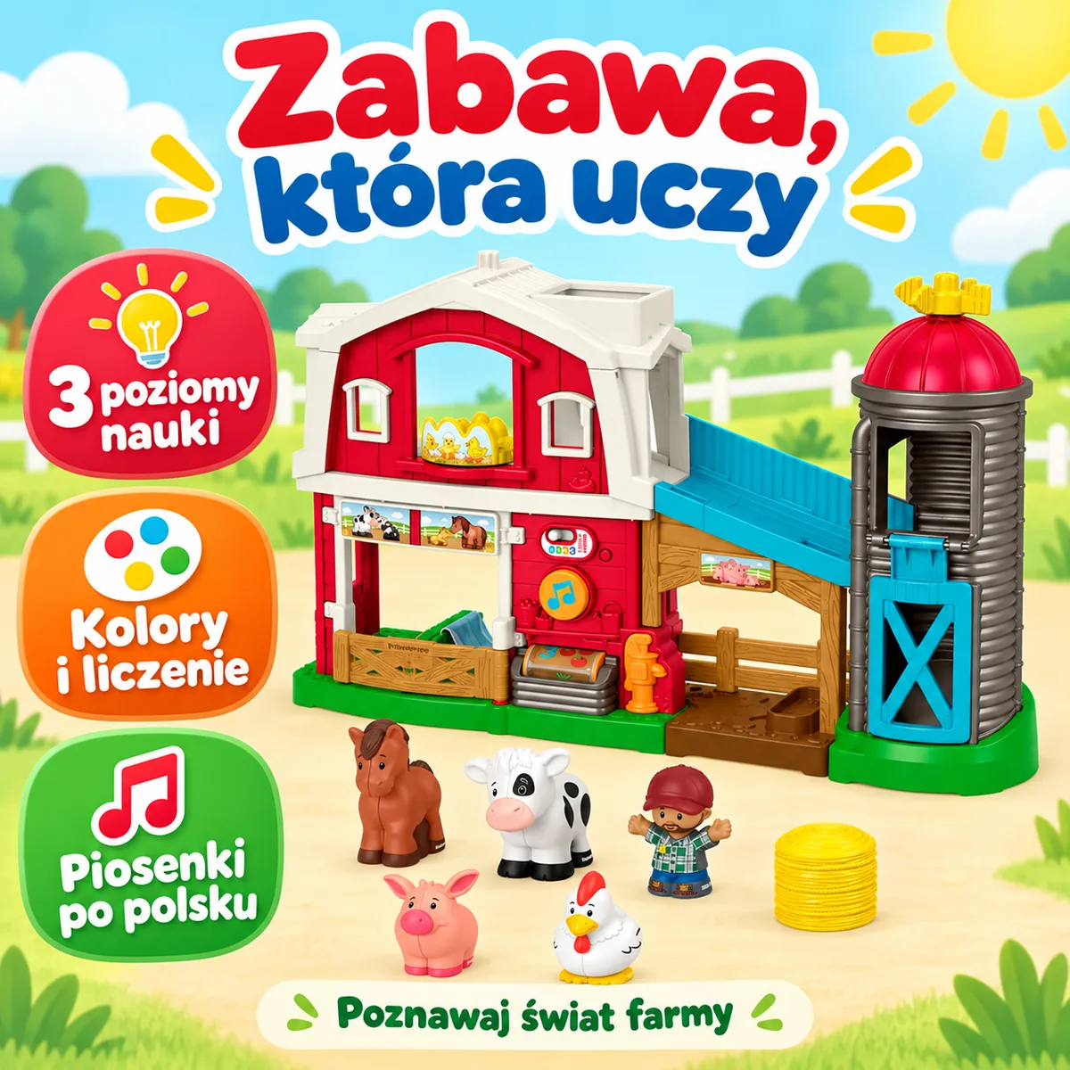 Farma JGX10: 3 poziomy nauki, kolory i liczenie oraz piosenki po polsku