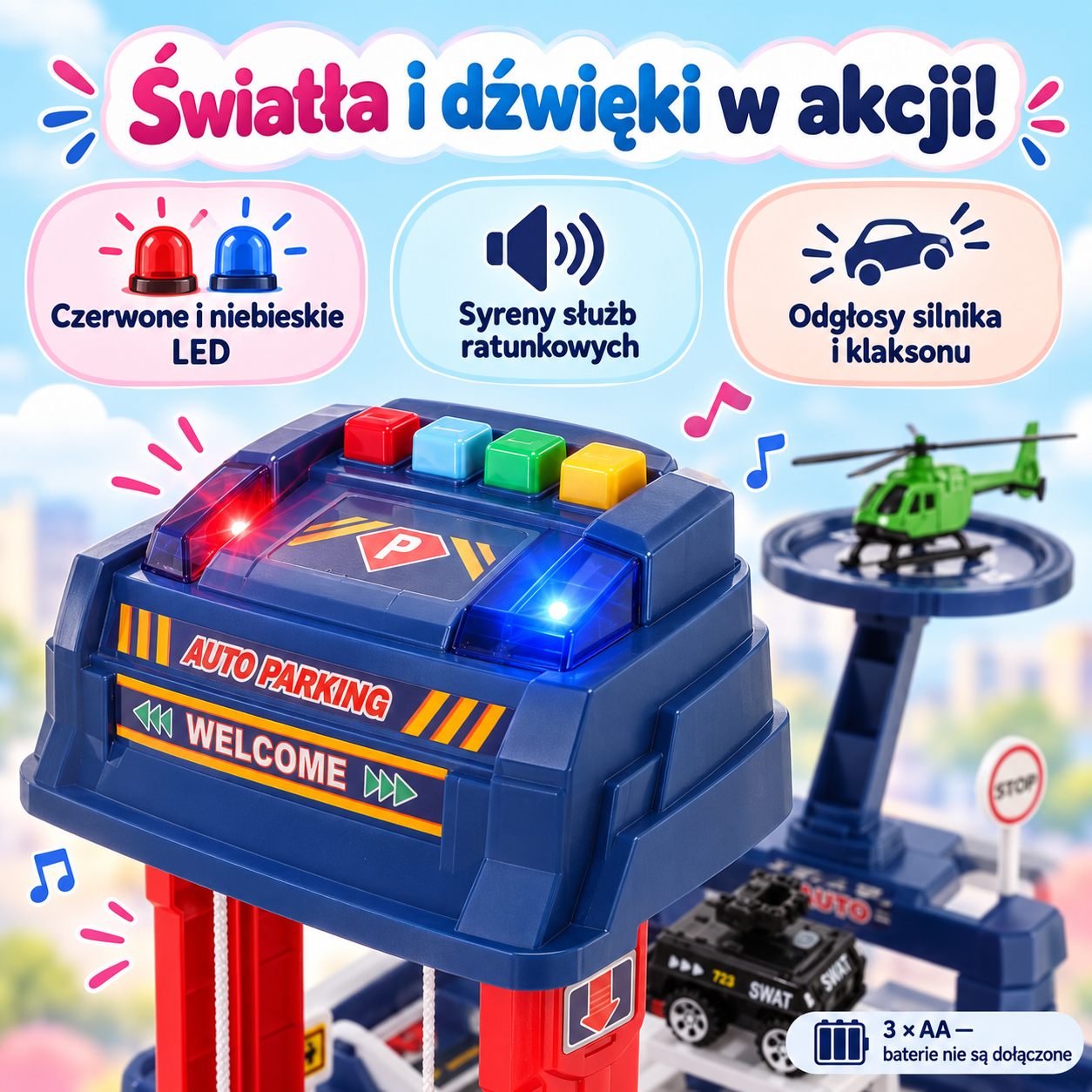 Światła LED, syreny oraz odgłosy silnika i klaksonu
