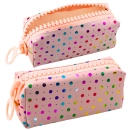 Piórnik Szkolny Organizer W Kolorowe Kropki Duży Suwak Różowy 21x8cm