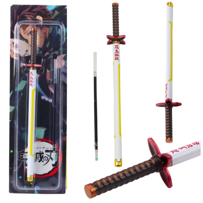 Długopis Miecz Katana Anime Metalowy Czarny Tusz Wymienny Wkład Biało-Żółty