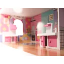 Domek dla lalek drewniany MDF mebelki 70cm różowy LED