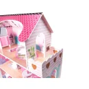 Domek dla lalek drewniany MDF mebelki 70cm różowy LED