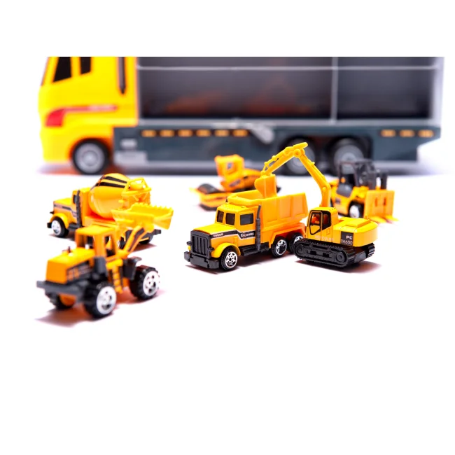 Transporter ciężarówka TIR wyrzutnia + metalowe auta maszyny budowlane