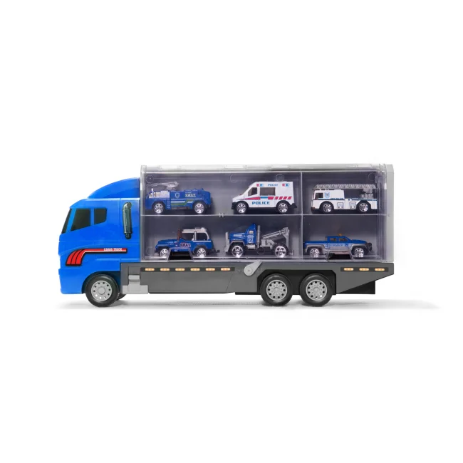 Transporter ciężarówka TIR wyrzutnia + metalowe auta policja