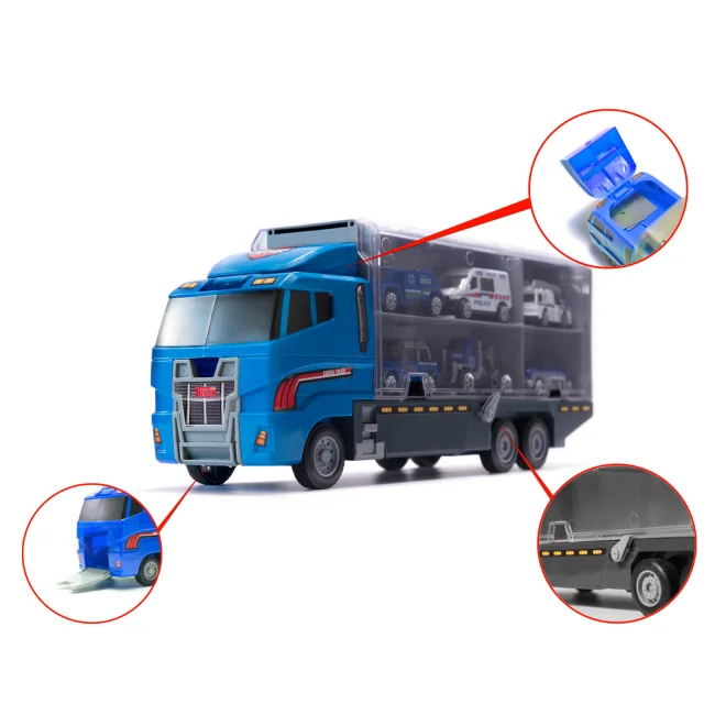 Transporter ciężarówka TIR wyrzutnia + metalowe auta policja