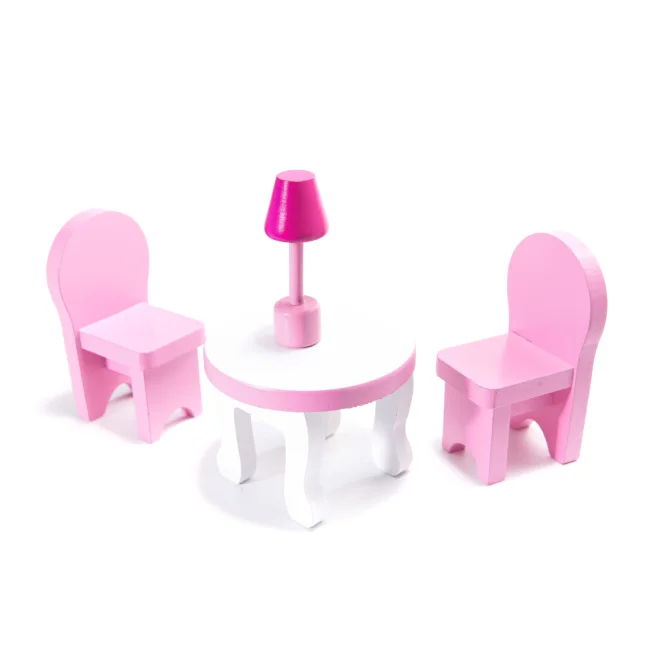 Domek dla lalek drewniany MDF mebelki 70cm różowy LED