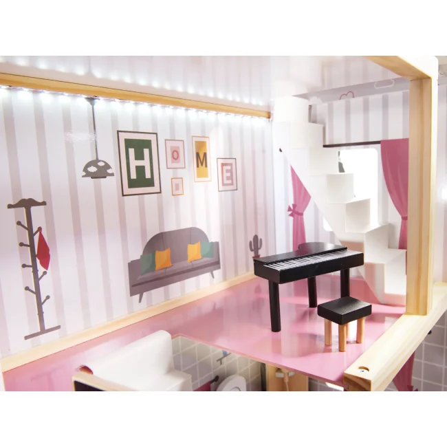 Domek dla lalek drewniany MDF mebelki 78cm czarny LED