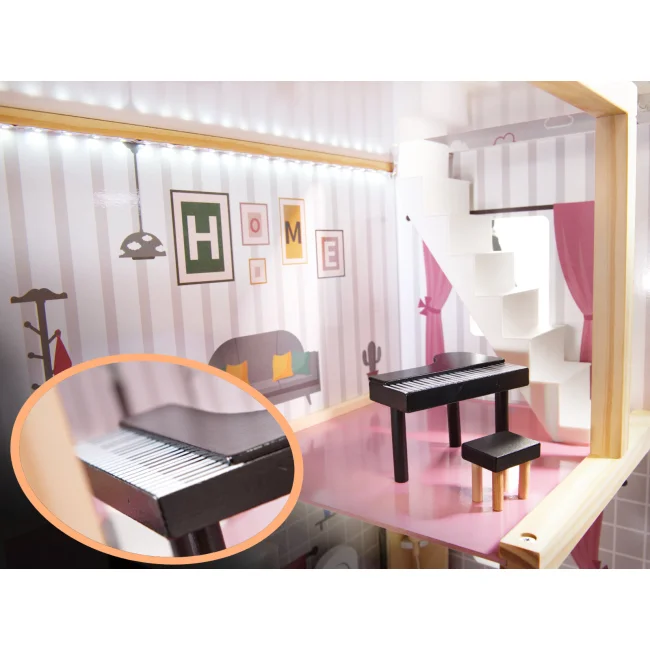 Domek dla lalek drewniany MDF mebelki 78cm czarny LED