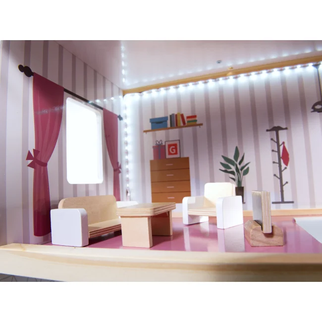 Domek dla lalek drewniany MDF mebelki 78cm czarny LED