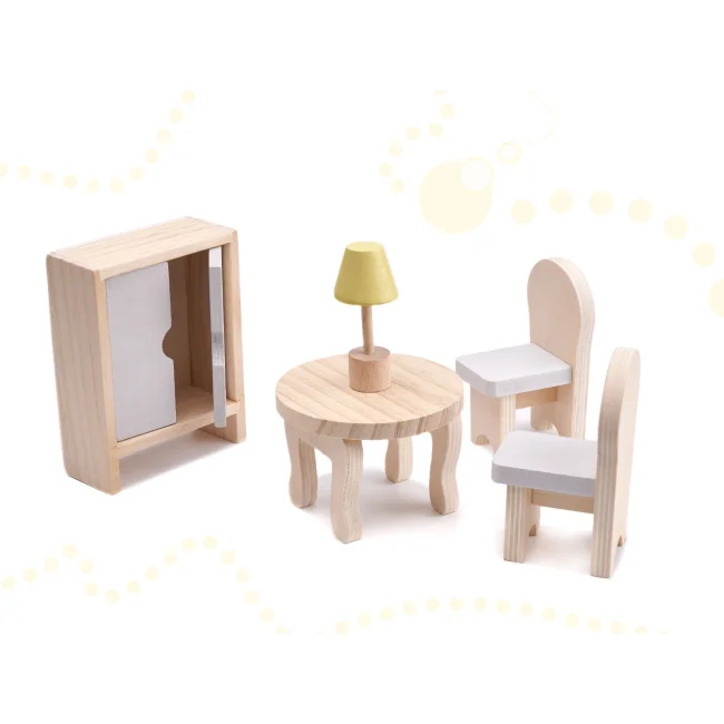 Domek dla lalek drewniany mebelki 70cm szary