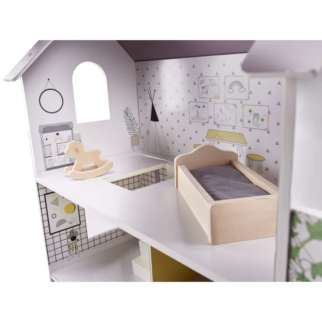 Domek dla lalek drewniany mebelki 70cm szary