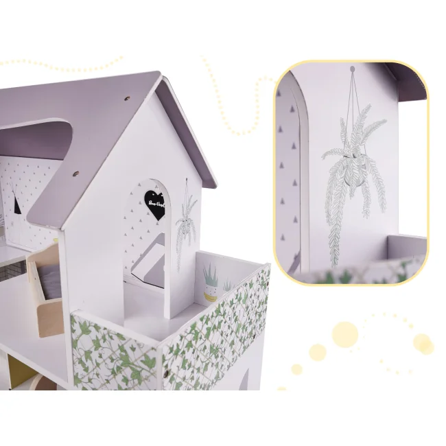 Domek dla lalek drewniany mebelki 70cm szary