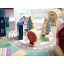 Klocki drewniane edukacyjne miasto puzzle 100el.