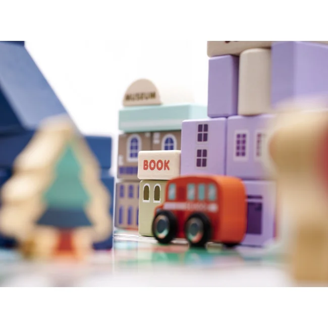 Klocki drewniane edukacyjne miasto puzzle 135el.
