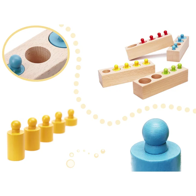 Odważniki cylindry drewniane montessori kolorowe