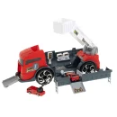 TIR laweta ciężarówka samochód transporter naczepa 2w1 parking resoraki straż pożarna 2 auta czerwone