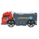 TIR laweta ciężarówka samochód transporter naczepa 2w1 parking resoraki straż pożarna 2 auta czerwone