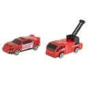 TIR laweta ciężarówka samochód transporter naczepa 2w1 parking resoraki straż pożarna 2 auta czerwone