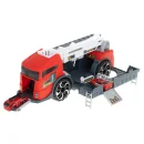 TIR laweta ciężarówka samochód transporter naczepa 2w1 parking resoraki straż pożarna 2 auta czerwone