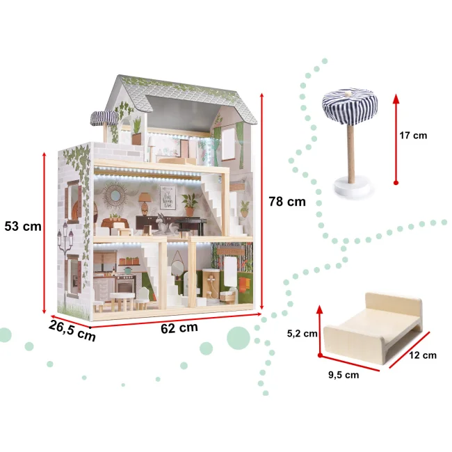 Domek dla lalek drewniany LULILO FLORO boho LED 78cm