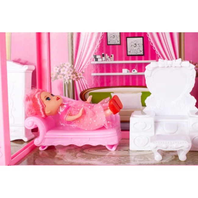 Domek dla lalek  Villa lalka mebelki zestaw różowy 44cm
