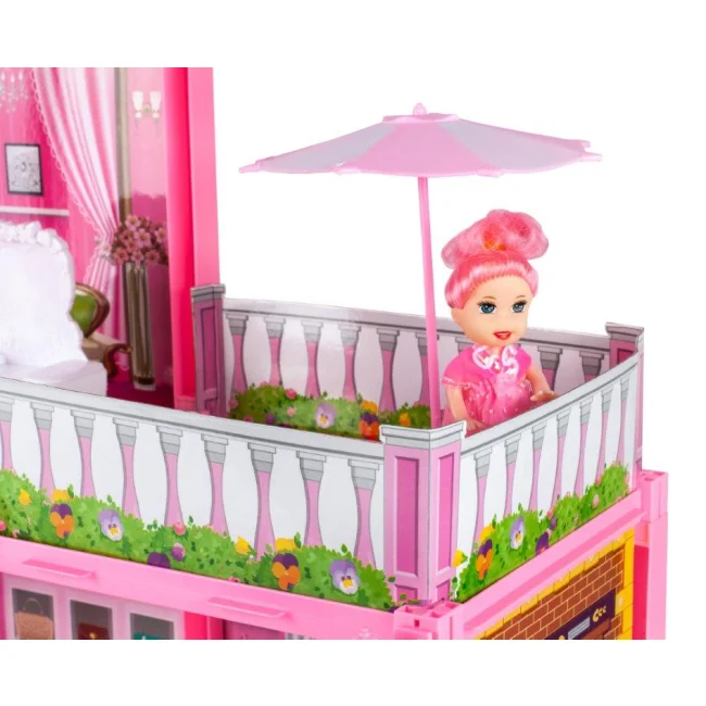 Domek dla lalek  Villa lalka mebelki zestaw różowy 44cm