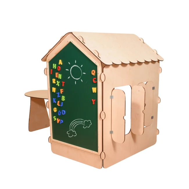 Domek ogrodowy drewniany stolik tablica kredowa 86 x 137 x 105 cm