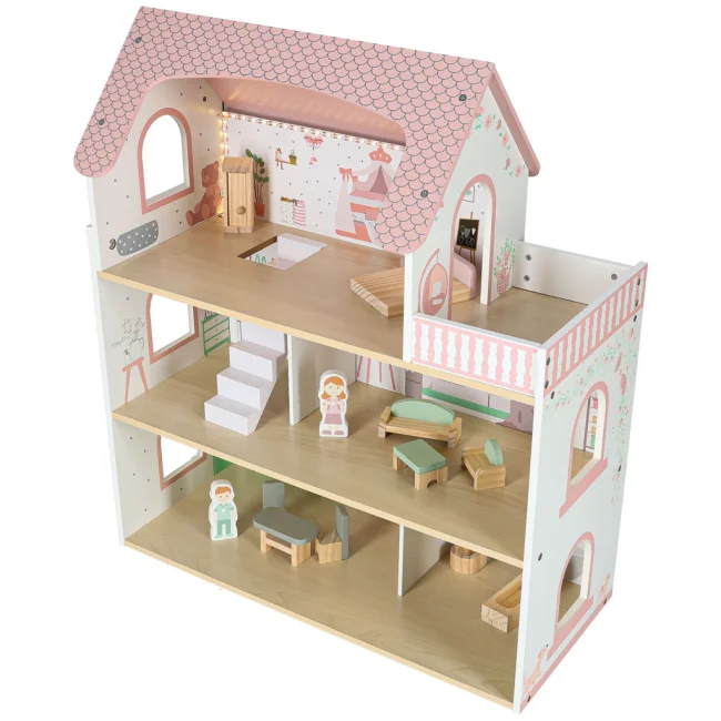 Domek dla lalek drewniany LULILO Peonio 70cm LED róż