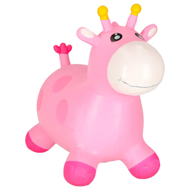 Skoczek dla dzieci do skakania z pompką gumowy różowa żyrafa