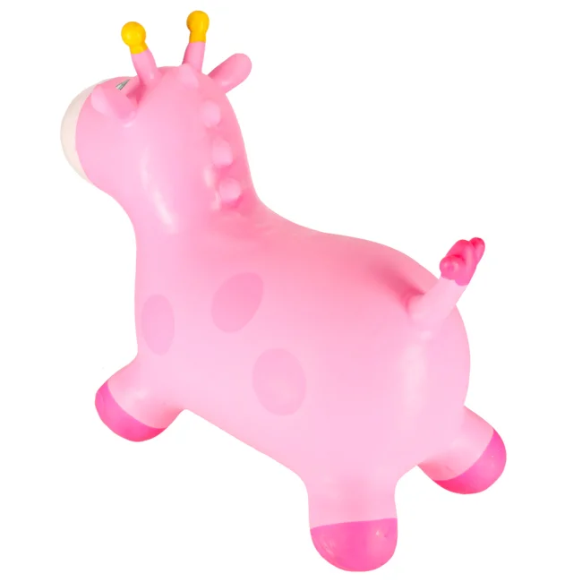 Skoczek dla dzieci do skakania z pompką gumowy różowa żyrafa