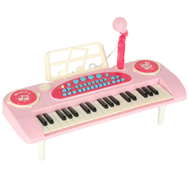 Keyboard dla dzieci pianinko interaktywne organki 37 klawiszy mikrofon statyw różowy
