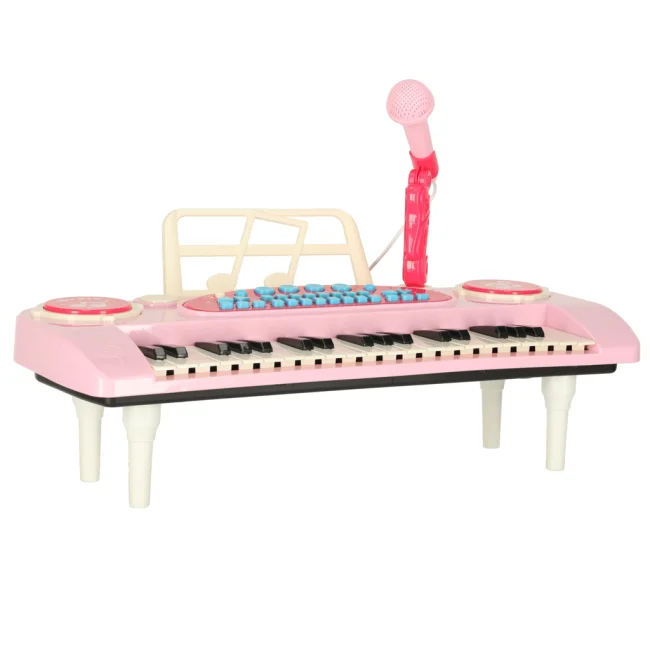 Keyboard dla dzieci pianinko interaktywne organki 37 klawiszy mikrofon statyw różowy