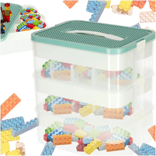 Organizer pudełko pojemnik na klocki zabawki drobiazgi z pokrywą przegródkami 3 piętra warstwy