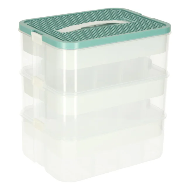 Organizer pudełko pojemnik na klocki zabawki drobiazgi z pokrywą przegródkami 3 piętra warstwy