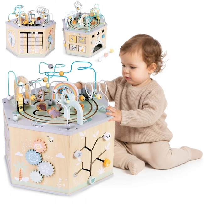 Duża kostka manipulacyjna Montessori Mamabrum z kolejką 12m+