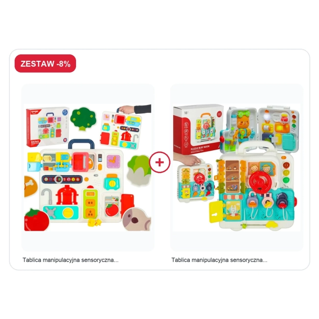 Zestaw -8%: Tablica manipulacyjna sensoryczna montessori kuchnia zegar świa... + Tablica manipulacyjna sensoryczna monte