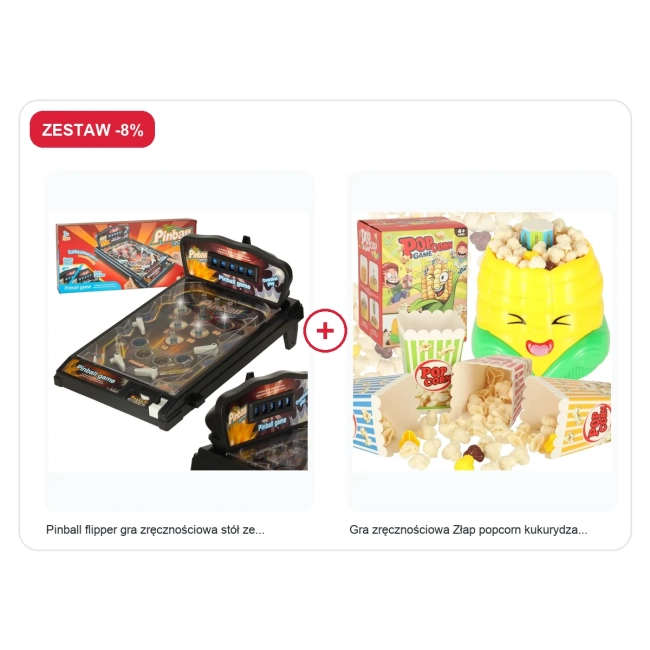 Zestaw -8%: Gra zręcznościowa Złap popcorn kukurydza kubeczki 4 graczy + Pinball flipper gra zręcznościowa stół ze świat