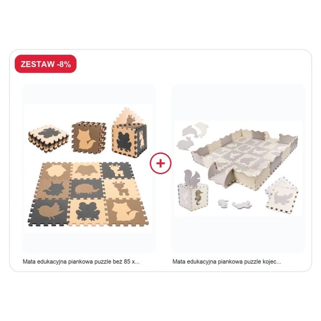 Zestaw -8%: Mata edukacyjna piankowa puzzle beż 85 x 85 cm 9 elementów + Mata edukacyjna piankowa puzzle kojec szara ecr