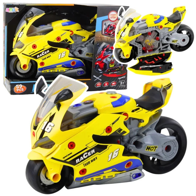 Żółty motocykl DIY 2w1 z warsztatem