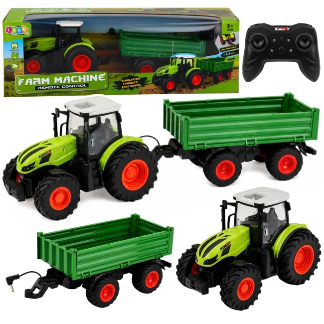 Zielony traktor RC z przyczepą wywrotką