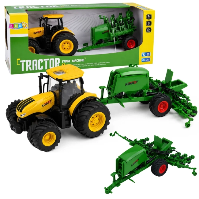 Traktor 1:24 z siewnikiem, światła i dźwięki, żółty - zdjęcie 1