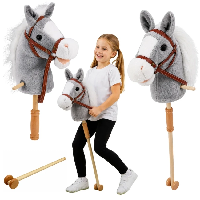 Szary hobby horse z miękką głową konia