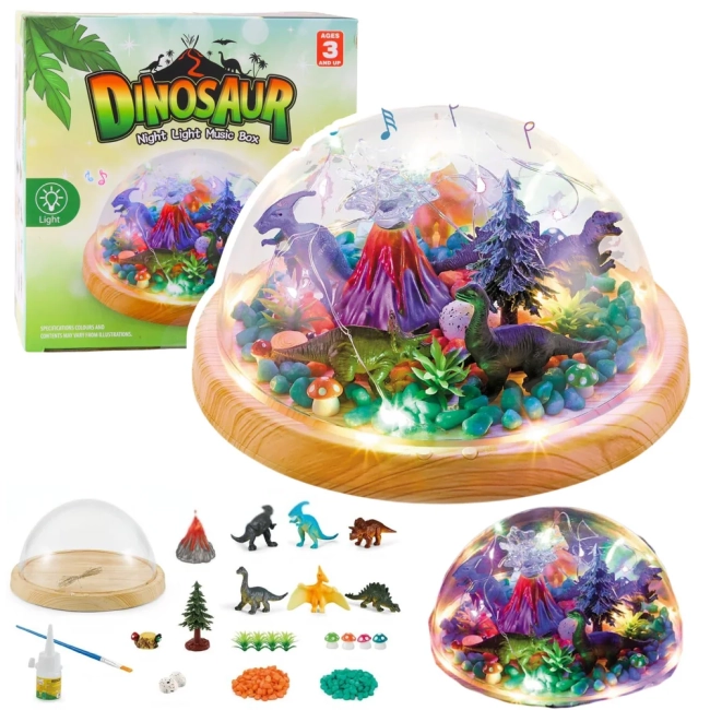 Terrarium z lampką nocną i dinozaurami